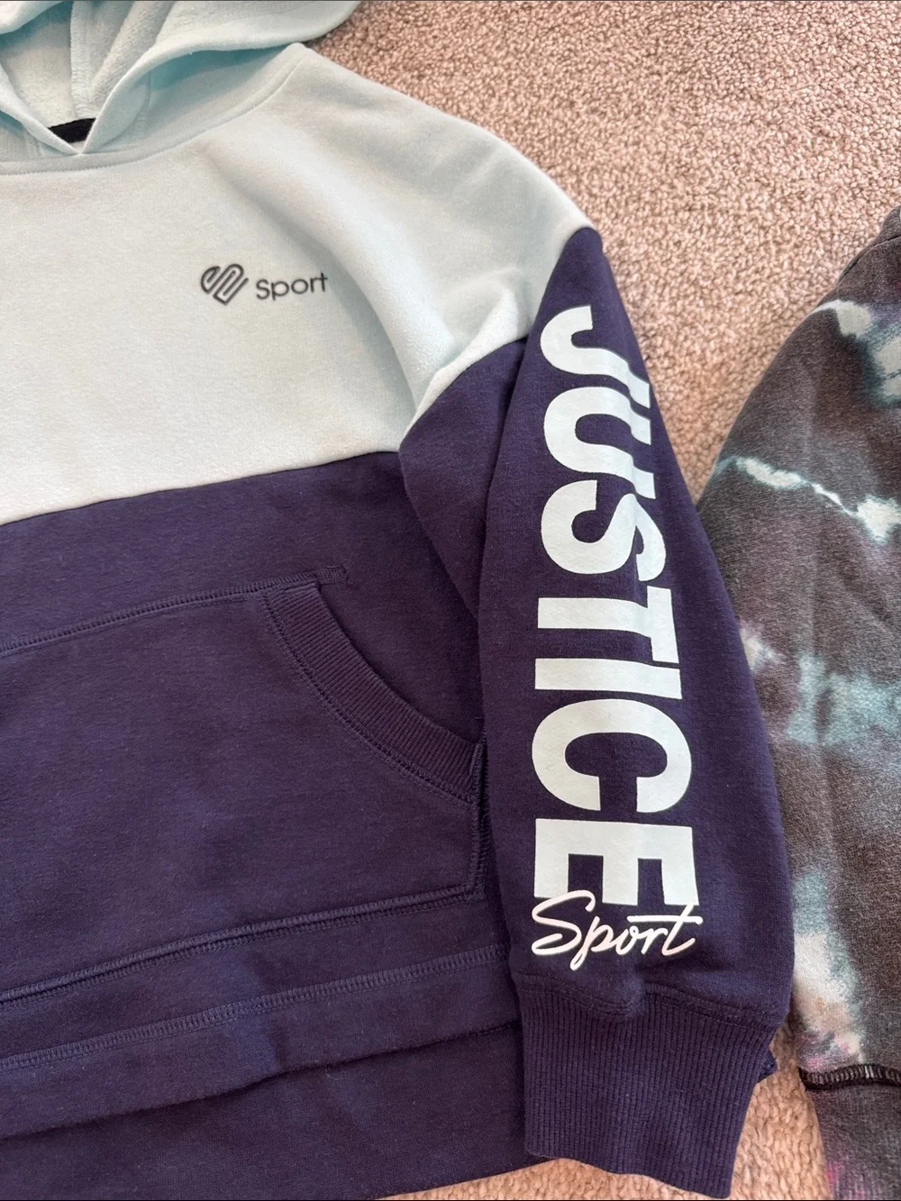 Justice Girls Mint & Navy Colorblock Hoodie + Justice Tie-Dye Pink/Teal Pullover